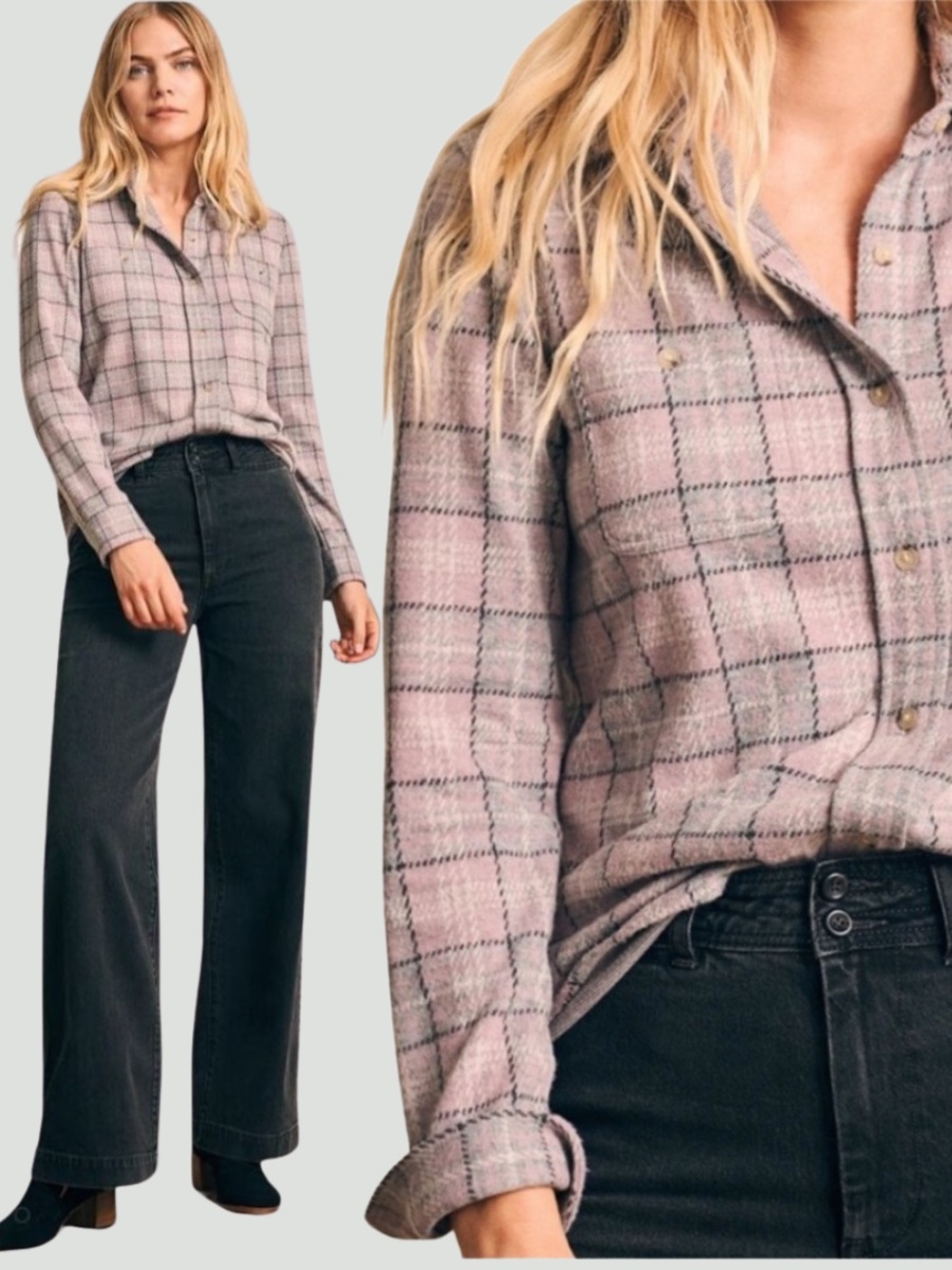 Faherty Women's Legend Sweater Shirt Mystic Plaid Purple Gray Medium